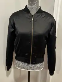 Women’s Seek Sz: S black satin bomber jacket corset-style lace-up back.