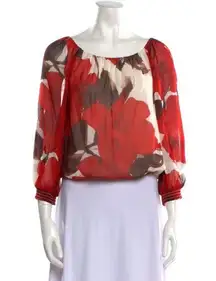 Alice + Olivia 100% Silk Floral Blouson Sleeve Blouse Short Top