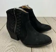 Musse & Cloud Suede Boho Western Double Zipper Ankle Booties 9/40 Vintage Black