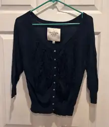 Abercrombie & Fitch Womens Ruffle Cardigan‎ Sweater L Blue 3/4 Sleeve Button Up