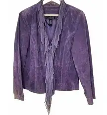 Dialogue Womens Leather Suede Fringe Jacket Purple Western Cowgirl Size Medium