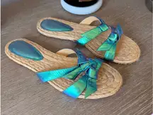 Alexandre Birman Clarita Iridescent Leather Flat Sandals Size 39/8.5