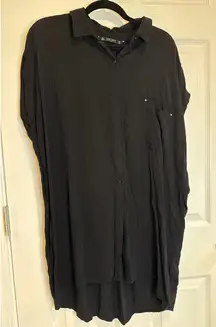 🤯4/$15 Zara Basic Black Button Down Shirt Dress Short‎ Sleeve Relaxed Fit M