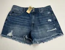 KanCan Mom Denim Jean Short‎ Frayed Cutoff Relaxed Thigh Womens Size 13 / 30 NEW