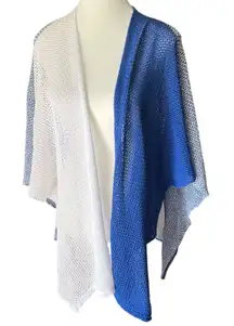 Gregory Grigorpoulos Greece White Blue Knit Poncho Shawl OS Cotton Mediterranean
