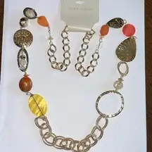 Laura Ashley Gold Tone Link Chain Beaded Colorful Boho Necklace