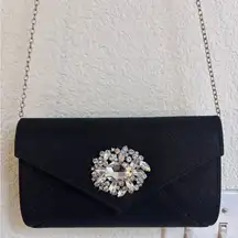 Elegant Black Clutch with Crystal Embellishment