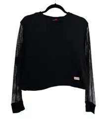 Hunter for Target Sweatshirt Womens Large Black Cropped Mesh Sleeve Pullover
