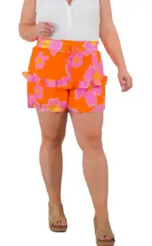 NWT WHITE BIRCH Floral Printed Women’s Shorts Size Large Ruffles Pull on casual