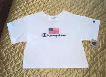 Champion crop top American flag USA monogram cropped tee white patriotic