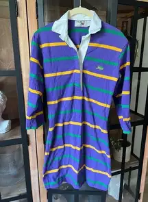 Perlis Crawfish Purple Ground Stripe Mardi Gras Rugby Dress long sleeve collar