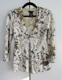 NIC+ZOE Botanical Print Button Front Cardigan Sweater Women's XS Quiet Luxury