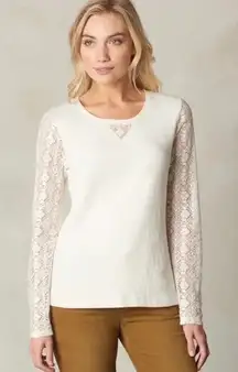 Prana Womens‎ Top Size Small Darla Cream Knit Lace Sleeves Inset Long