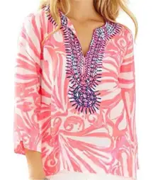 Lilly Pulitzer Amelia Island Silk Tunic Blouse Size Small