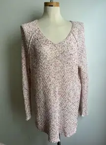 Free People  Oversized Cotton Knit with Crochet Back Pink White Tunic S/P Pink