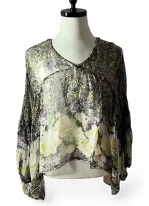 Tempo Paris Women's Flowy Floral Print V Neck Long Sleeve Blouse Top Penny Lane
