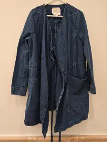 Anthropologie Hei Hei Open Front Denim Linen Cotton Blend Jacket Size S