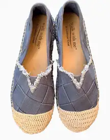 Walk With Me Coldwater Creek Espadrille Platform Flats Blue Canvas Size 7.5 Coas
