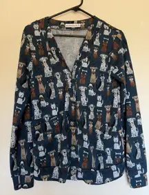 SM Wardrobe Blue Puppy Dog Button Front Knit Cardigan Sweater Womens Small