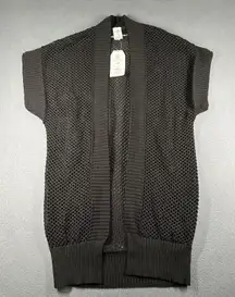 Time and Tru Womens S/M Black Crochet Ruana Open Front Cover Up NWT
