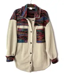 Blue Buttercup Boutique Oversized Button down Tapestry Western Shacket
