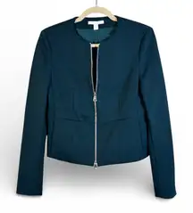 Hugo Boss Green Micro Plaid Zip Up Blazer Jacket Women 4 Dark Academia Old Money