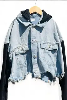 distressed denim hooded jacket