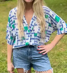 Saved By‎ The Bell Style Women’s 80’s Button Up Retro Print Sheer Collared