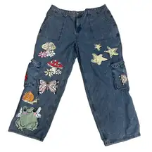 Hot Topic Cargo Jeans Women's Size 20 Whimsical Mushroom Frog Butterfly Snail