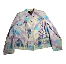 Vtg Y2K Alex Ku Lavender Blue Airbrushed Hand Painted Cotton Blend Jacket P L