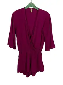 Elan Romper Medium Burgundy Short Sleeve Boho Resortwear One Piece