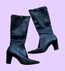 Sexy Mid Calf Black Leather High Heeled Boots 🔥