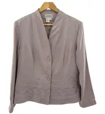 ADRIANNA PAPELL 100%‎ Silk Beaded Geometric Blazer Women's Size 14 Dressy