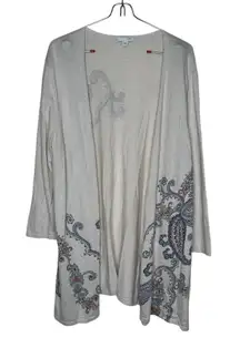 J. Jill Women's Sweater Open Front Paisley‎ Cardigan Cotton Modal Beige Medium