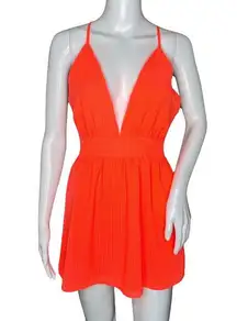 Superdown Dress Women XS Orange Fit & Flare Mini Deep V Sexy Cocktails Party