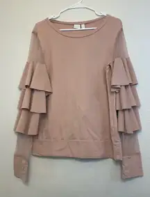 14th & Union Women’s Ruffle Sleeve Sweatshirt Blush Pink Top Size M