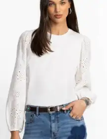 Johnny Was Jade Nora Easy Tee – Puff Sleeve Eyelet Cotton Top, Women’s Size M