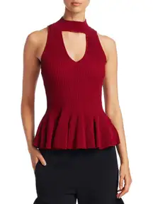 women’s released rib sleeveless Choker cutout peplum top size S