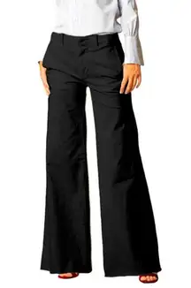 Nili Lotan Rare Irene Cotton Twill Stonewashed Wide Leg Casual Work Pant Black 8