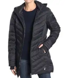 Spyder thermal water-resistant hooded longline black puffer jacket women Size XL