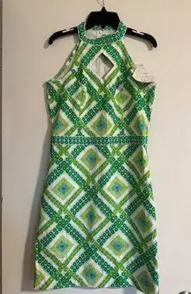 Gretchen Scott NWT  XS Summer Lime Green, Blue and White Dress