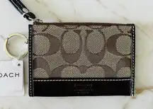 COACH Khaki Chestnut Signature Mini Skinny Cardholder Keychain Keyring Wallet