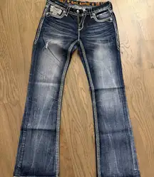 Rock Revival Women's Blue Parol Easy Bootcut Distressed Jeans Sz 28