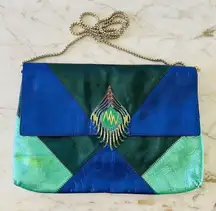 2009 MATTHEW WILLIAMSON for H&M Blue Green Patch Soft Leather Crossbody Bag