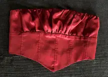 Forever 21 Burgundy Satin Corset‎ Top Strapless Zipper Back Gathered Size Small