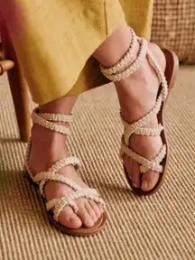 Sezane Low Arthur Braided Ecru Ankle Strap Flat Sandals in Cream Size‎ 42