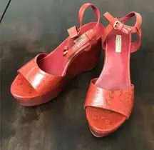 Zara Salmon Pink Lacquered Wedge Sandal Size‎ 36 (6 to 6.5)