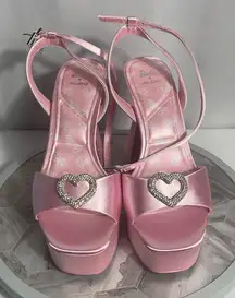 Barbie x ALDO Pink Satin Rhinestone Heart Platform Heels Size 8.5 NIB 2023