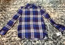 Chaps Purple Plaid HALF button Tubic top size PS