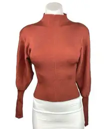 Zara Brown Balloon Sleeve Turtle Neck Ribbed Trim Knit Fitted Sweater Top Size L